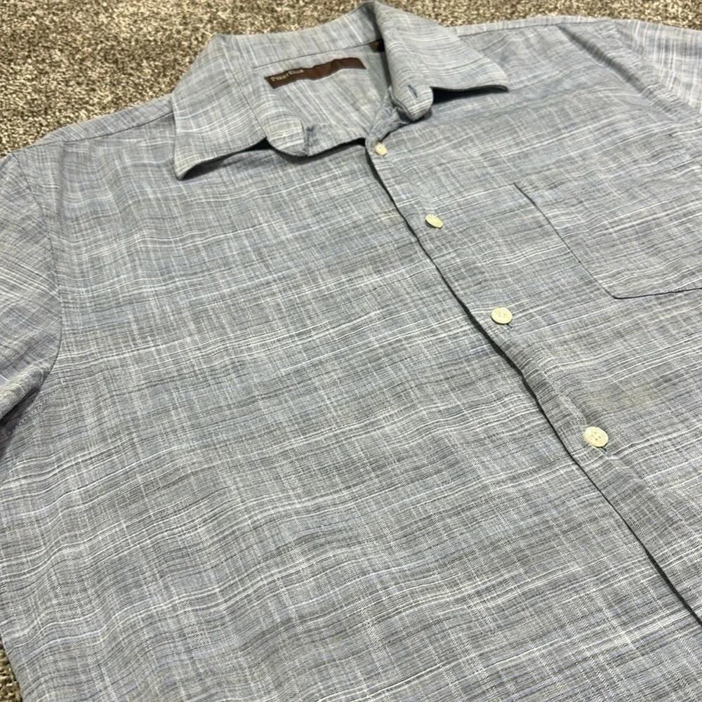Perry Ellis men’s button down casual shirt blue gray crosshatching neutral Large - Picture 6 of 7